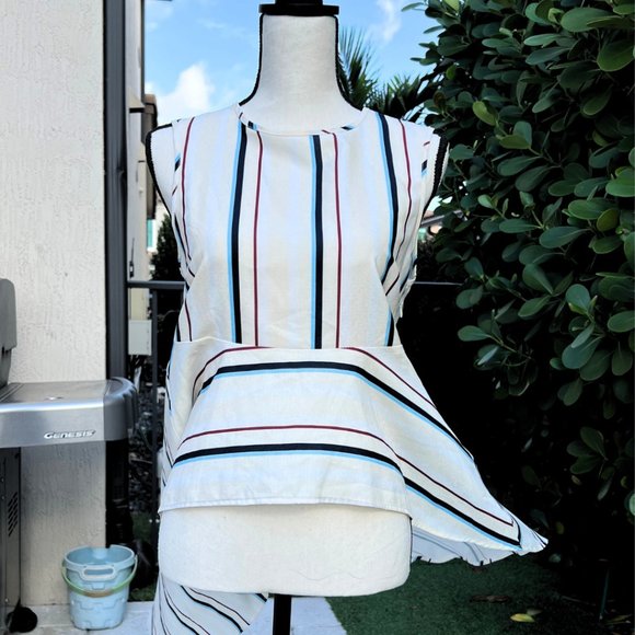 English Factory Dramatic Sleeveless High Low Poplin Striped Shirt M - Picture 6 of 15